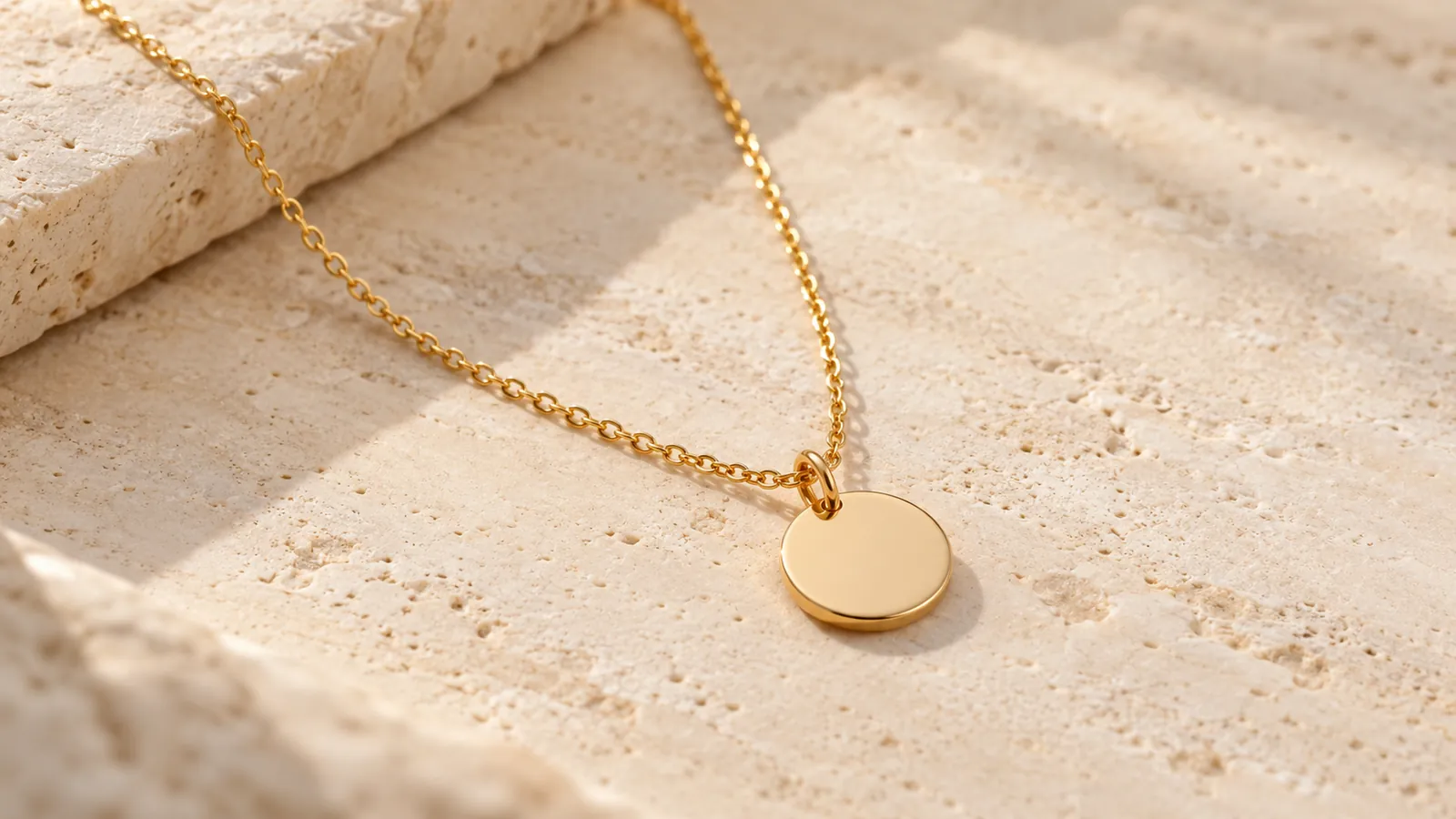 Collar con dije circular enchapado en oro sobre piedra clara